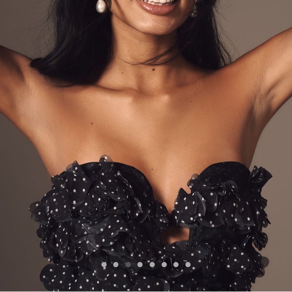 By Anthropologie Gathered Polka Dot Mini Dress - Picture 2 of 5